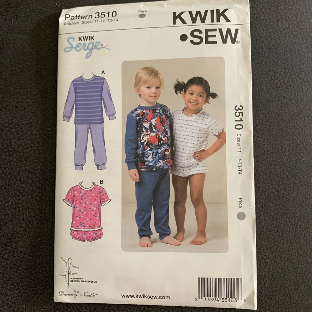 Kwik Sew K3510 Sleepwear Sewing Pattern, Size T1-T2-T3-T4